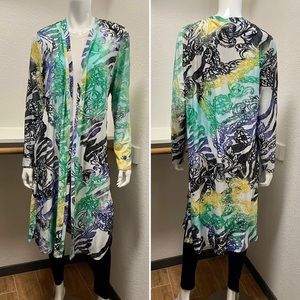 Peter Nygard Tie-Dye Jacquard Open Front Duster Cardigan | Resort Wear Sz L